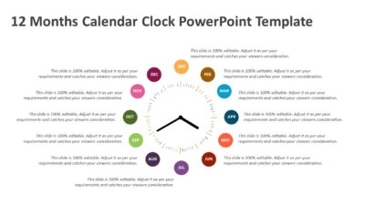 12 Months Calendar Clock PowerPoint Template