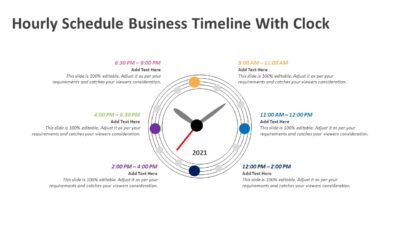 Hourly Schedule Business Timeline With Clock PowerPoint Template