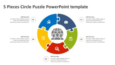 5 Pieces Circle Puzzle PowerPoint template
