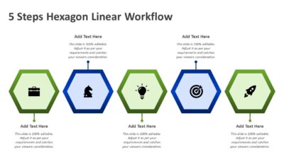 5 Steps Hexagon Linear Workflow PowerPoint Template