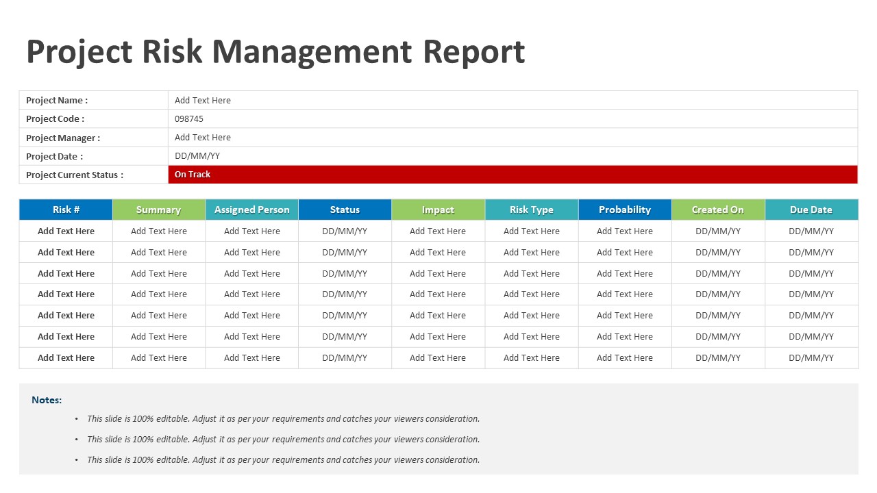 Project Risk Management Report PowerPoint Template | PPT Templates