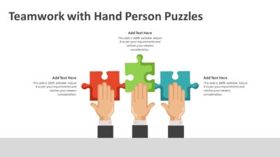 Teamwork with Hand Person Puzzles PowerPoint Template
