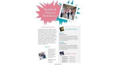 One Page Health And Fitness Newsletter PowerPoint Template