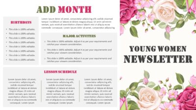 One Page Young Women Newsletter PowerPoint Template