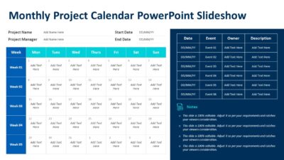 Monthly Project Calendar PowerPoint Slideshow