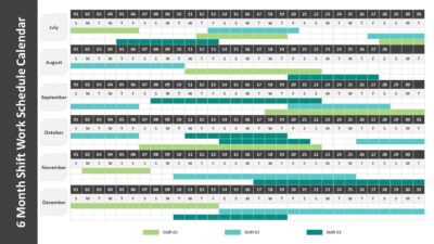 6 Month Shift Work Schedule Calendar PowerPoint Slide