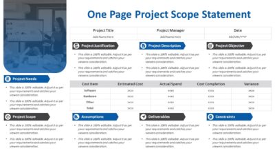 One Page Project Scope Statement PowerPoint Template