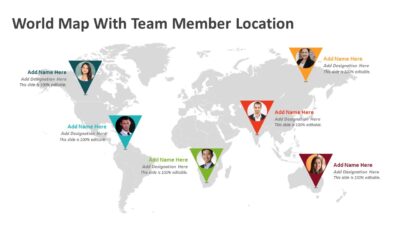 World Map With Team Member Location PowerPoint Template