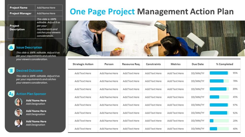 One Page Project Management Action Plan PowerPoint Template