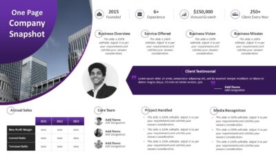 One Page Company Snapshot PowerPoint Template
