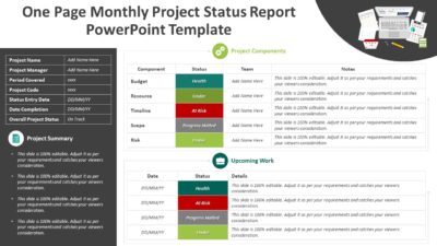 One Page Monthly Project Status Report PowerPoint Template
