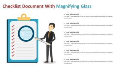 Checklist Document With Magnifying Glass PowerPoint Template