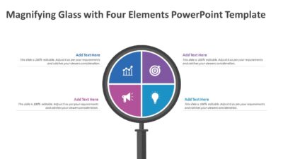 Magnifying Glass with Four Elements PowerPoint Template