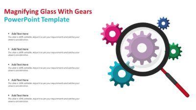 Magnifying Glass With Gears PowerPoint Template