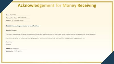 Acknowledgement letter for Money Receiving PowerPoint Template