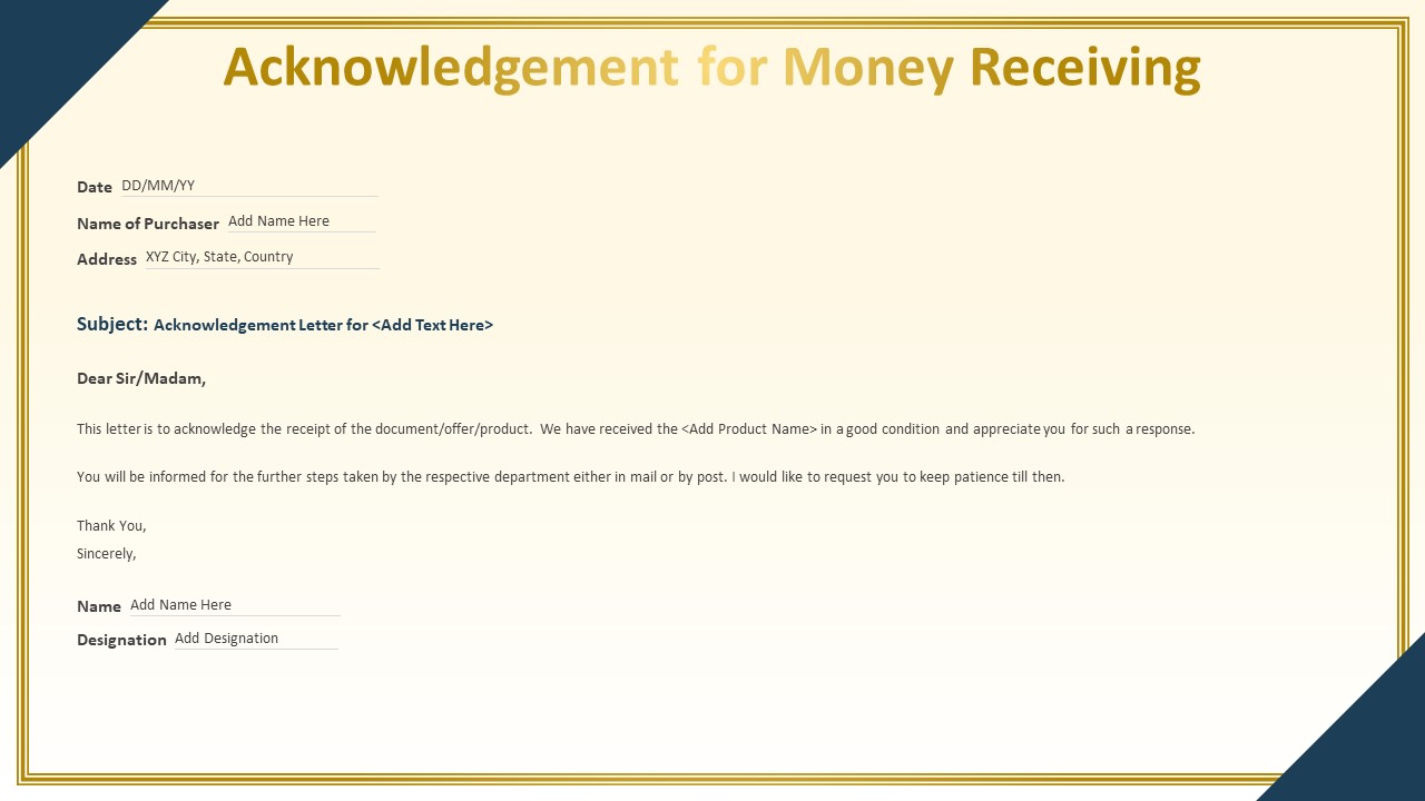 Acknowledgement Letter For Money Receiving PowerPoint Template acknowledgement-letter-for-money-receiving-powerpoint-template