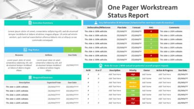 One Pager Workstream Status Report PowerPoint Template