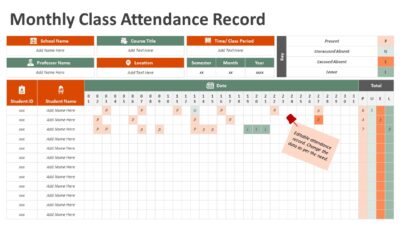 Monthly Class Attendance Record PowerPoint Template