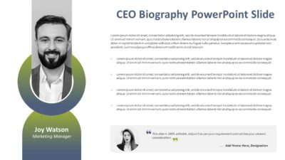 CEO Biography PowerPoint Presentation Slide