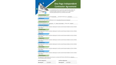 One Page Independent Contractor Agreement PowerPoint Template