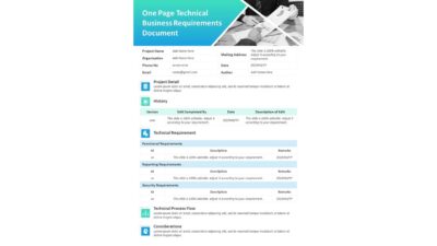 One Page Technical Business Requirements Document PowerPoint Template