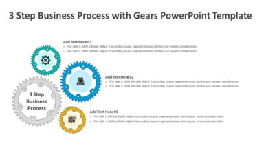 3 Step Business Process with Gears PowerPoint Template