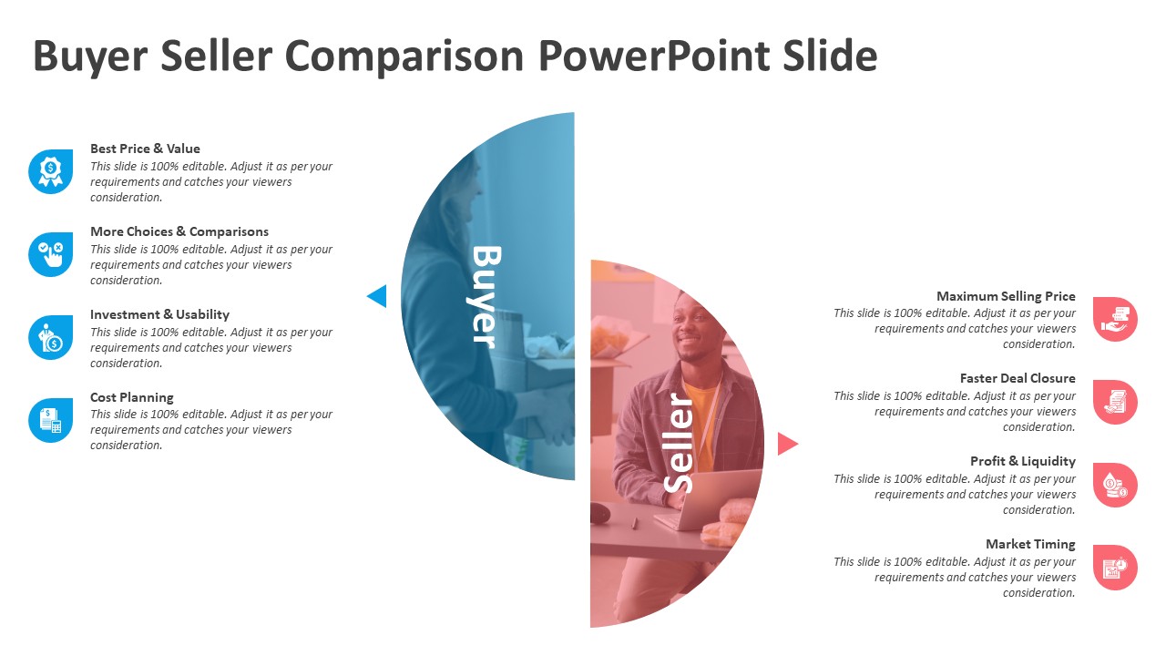 Buyer Seller Comparison PowerPoint Slide to Present Buyer Seller Prespectives