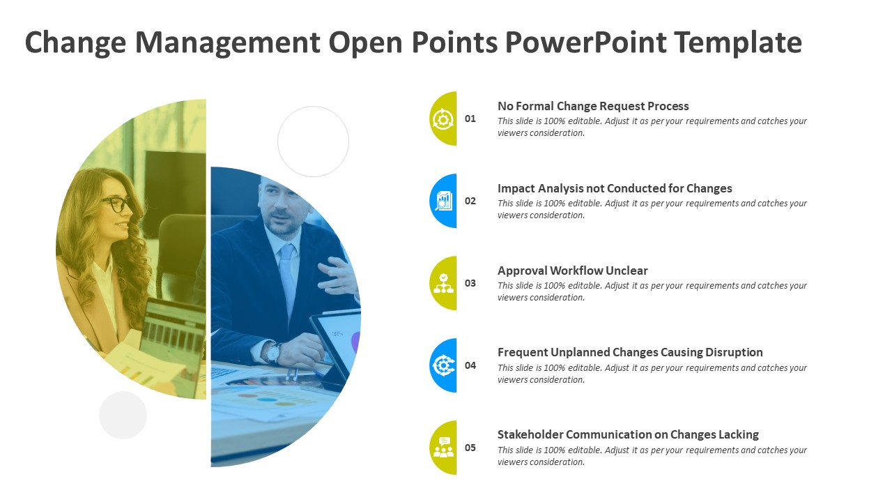 Change Management Open Points PowerPoint Template to Show Change Management Pending Tasks