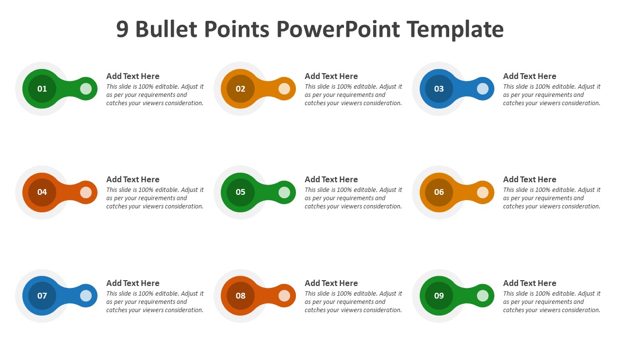 9 Bullet Points PowerPoint Template to Present Action Plans